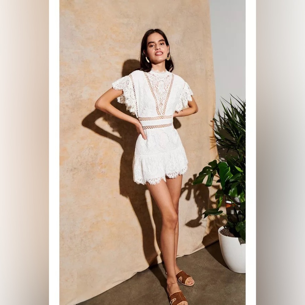 Saylor Shanice Ruffle-Sleeve Back-Cutout Lace Romper - Picture 16 of 16